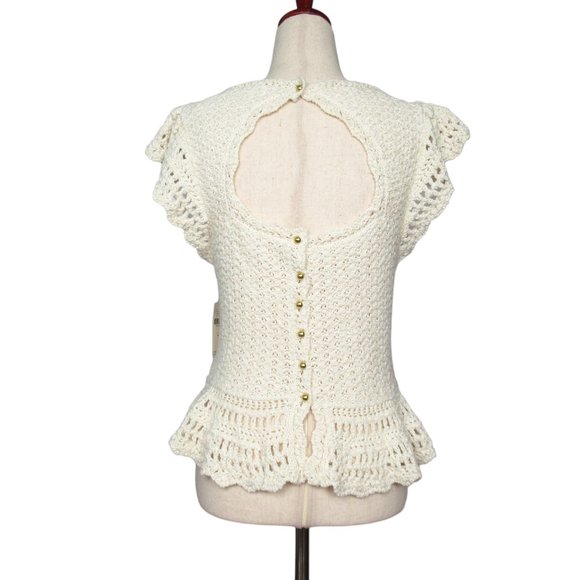 By Anthropologie Flutter-Sleeve Crochet Sweater Top - Medium - Picture 5 of 11